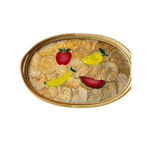 VTG Capiz Shell and Bamboo serving tray with reverse painted fruit design.
